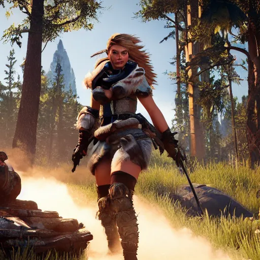 Image similar to kate upton in horizon zero game, high quality