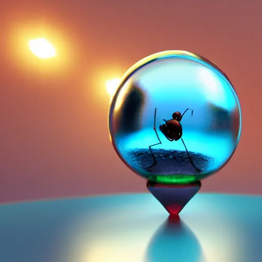 Prompt: an ant trapped in a glass ball, high quality reflections, 3 d render, detailed, 8 k