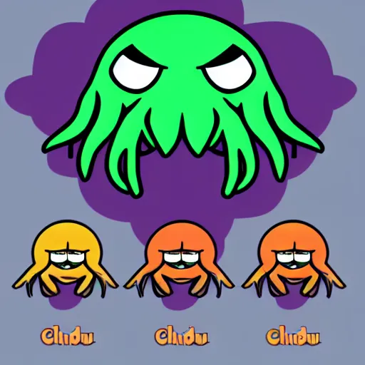 Image similar to cthulhu as ☺ emoji, telegram sticker design, flat design, glossy design, white outline