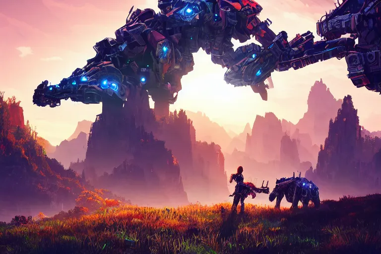 Image similar to tideripper machine mecanical creature robot of horizon forbidden west horizon zero dawn radiating a glowing aura global illumination ray tracing hdr fanart arstation by ian pesty and alena aenami artworks in 4 k