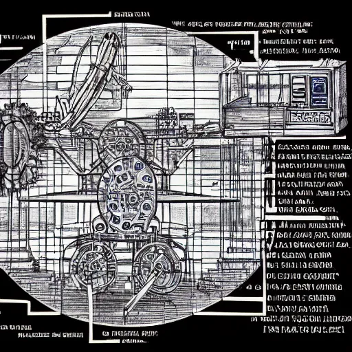 Image similar to blueprint of a time machine, detailed