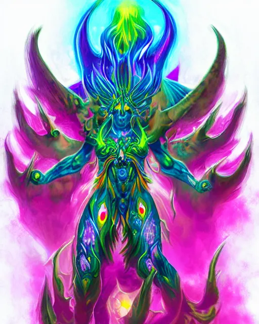 Prompt: psychedelic rainbow flamer of tzeentch, trending on artstation