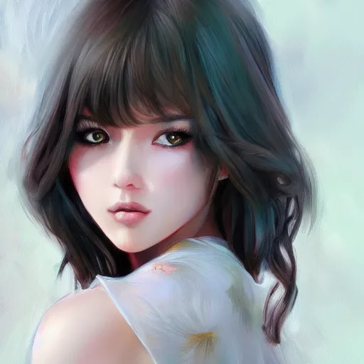 Image similar to cute girl art drawn in art style of WLOP full HD 4K highest quality realistic beautiful gorgeous natural WLOP artist painting