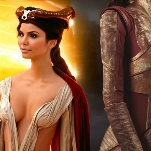 Image similar to victoria justice with kim kardashian body as princess padme in star wars episode 3, 8 k resolution, cinematic lighting, anatomically correct