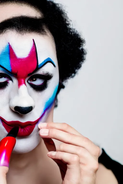 Prompt: a clown putting on makeup, fine - art photography, portrait, award - winning photo, 4 k, 8 k, studio lighting, nikon d 6, 3 5 mm