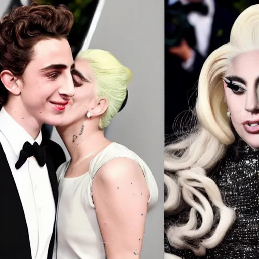 Prompt: timothee chalamet and lady gaga meet eachother, highly beautiful faces, highly detailed