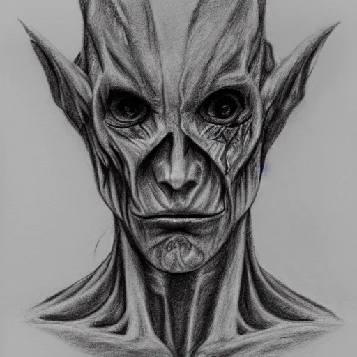Image similar to a flesh creature with veins and eyes, pencil sketch