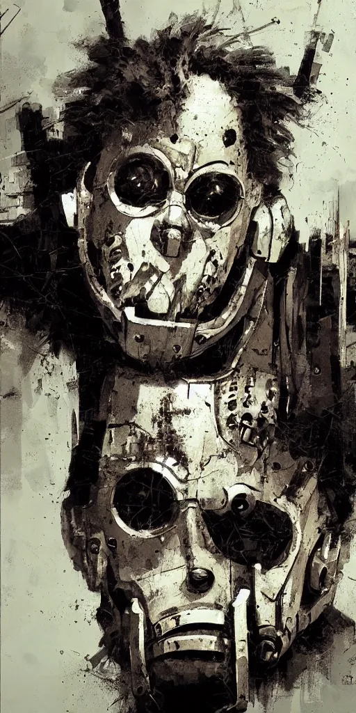 Image similar to Cyber Punk Leatherface, highly detailed, award winning, in the art style of Jeremy Mann