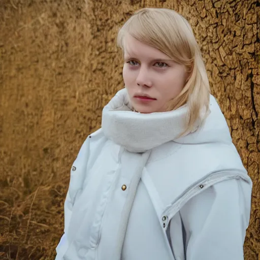 Image similar to symmetry!! portrait photograph shot on petzval lens of an extremely pretty!!! young blonde female with symmetric face. with a very detailed barn owl!!!!! on her shoulder. in iceland. out of focus. shallow depth of field. featured on flickr, art photography,