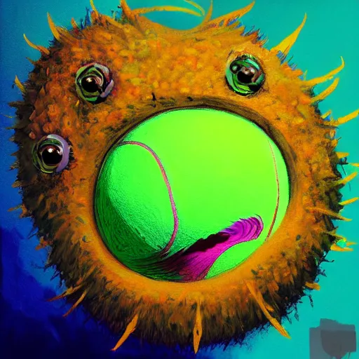 Image similar to a tennis ball monster ,tennis ball, colorful, digital art, fantasy, magic, trending on artstation, ultra detailed, profile picture, professional illustration by Basil Gogos