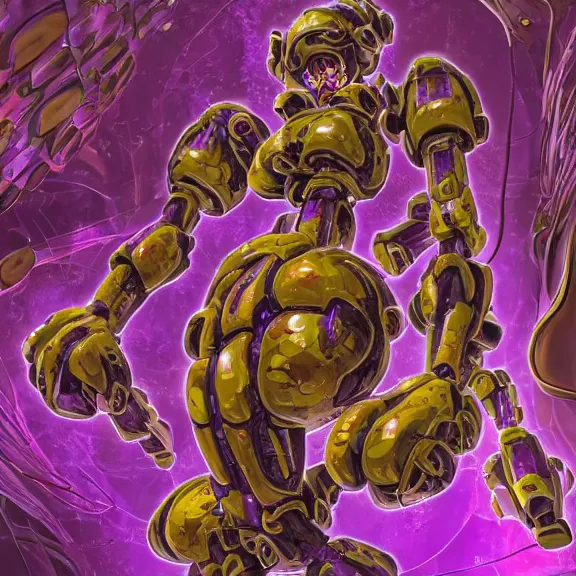 Image similar to detailed shot of inside a cavernous stomach of a mecha goddess, the walls purple and pulsing, lots of acid pooling up on the floor, digesting and dissolving a small human as it thrashes in acid, food pov, micro pov, vore, digital art, furry art, anthro art, high quality, 8k 3D realistic, macro art, micro art, Furaffinity, Deviantart, Eka's Portal, G6