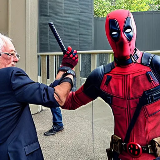 Image similar to deadpool hanging out with berniesanders