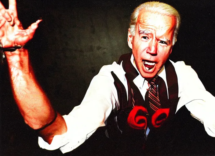 Image similar to publicity photo still of joe biden in gwar live on stage 1 9 9 8, 8 k, live concert lighting, mid shot