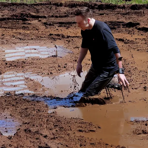 Image similar to elon musk play in mud