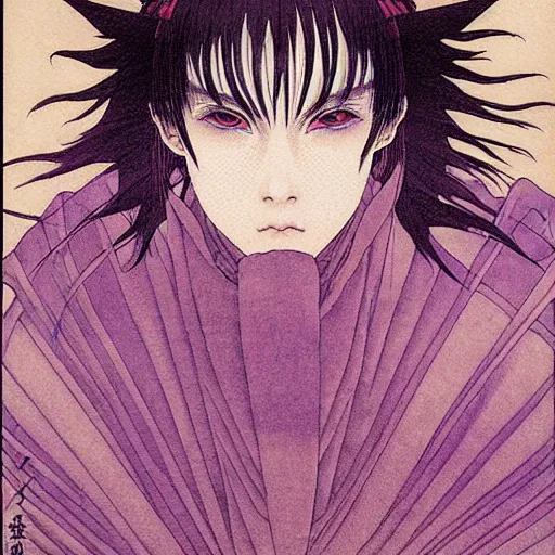 Image similar to prompt : portrait of muse soft light painted by takato yamamoto, purple rinnegan eyes, inspired by ninja anime, smooth face feature, intricate oil painting, high detail, sharp high detail, manga and anime