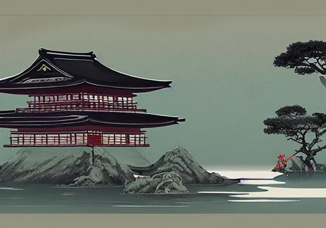 Image similar to ancient Japanese beautiful landscape mode concept art high realism