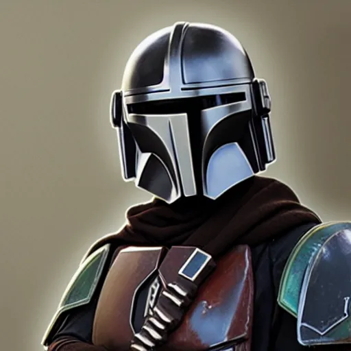 Prompt: realistic mandalorian holding a small black box