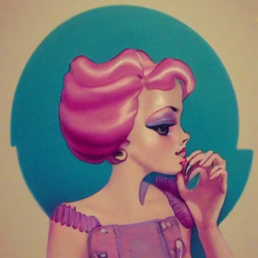 Prompt: beautiful pink little alien girl, profile picture, vintage fashion, highly detailed