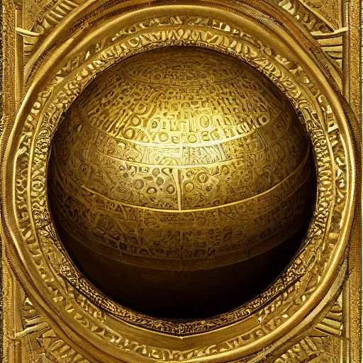 Image similar to a golden sphere handpainted, hyper detailed