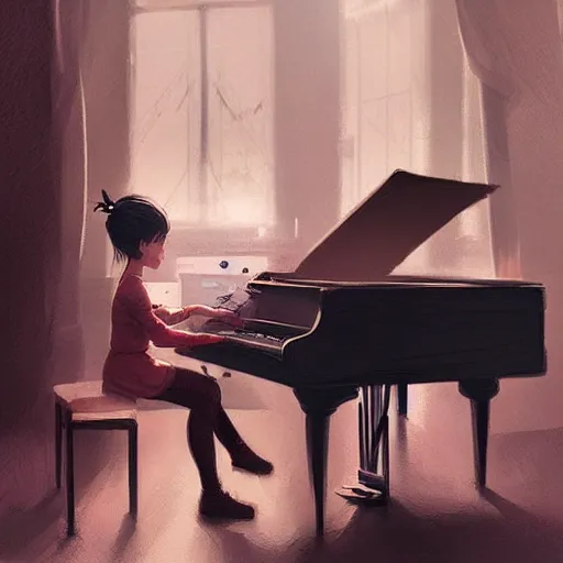 Image similar to anime girl Playing the Piano instrument , digital Art, Greg rutkowski, Trending cinematographic artstation