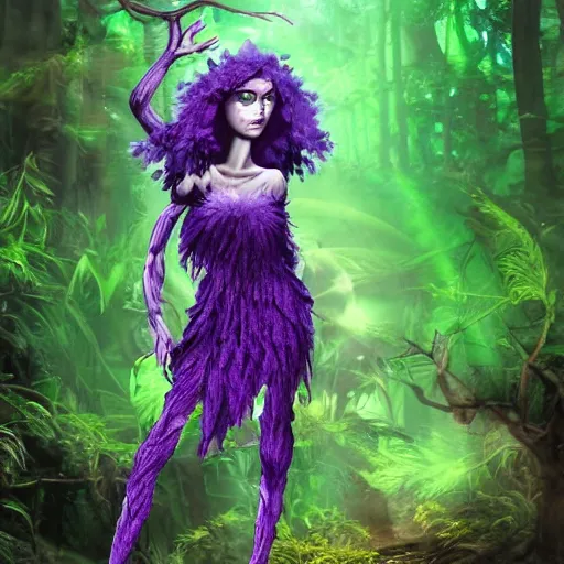 Prompt: Purple dryad wandering the jungle