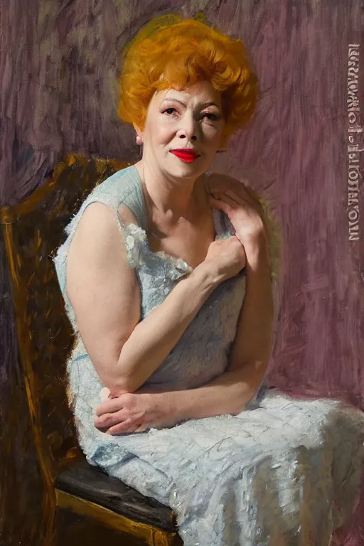 Image similar to painterly portrait, amanda blake as miss kitty by Solomon Joseph Solomon and Richard Schmid and Jeremy Lipking and chuck close