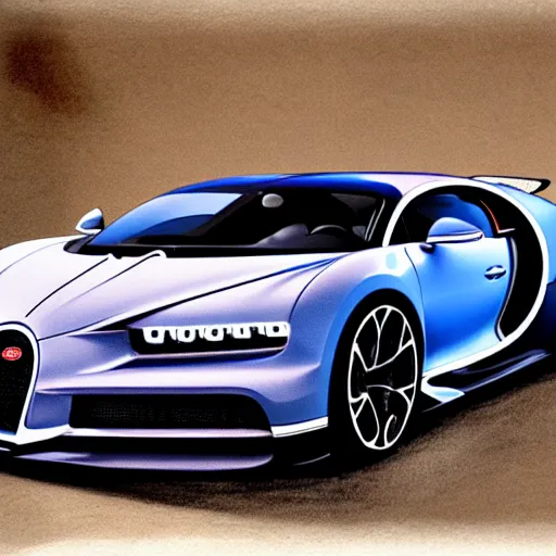 Image similar to bugatti chiron drawn by leonardo da vinci