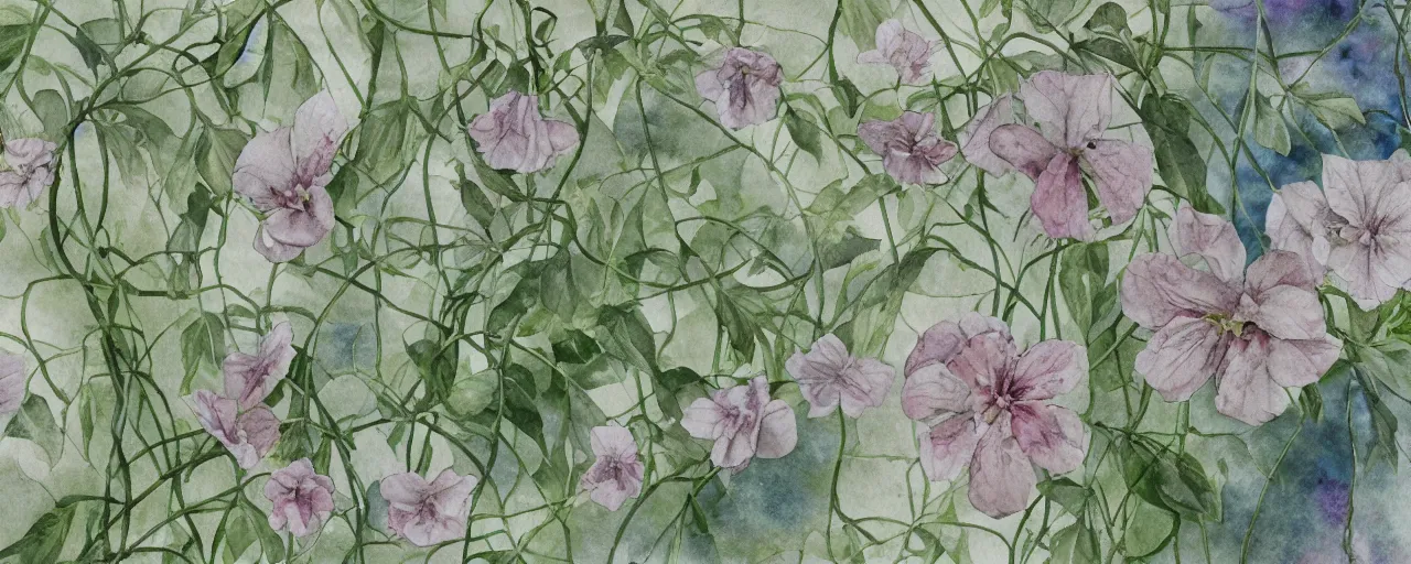 Image similar to isomeric view, delicate marble in a botanic garden, stony road, on a botanical herbarium paper, watercolor colored painting, iridescent colors, 8 k, realistic shaded, fine details, artstation, italian style, colonnade, vines, flowers, gardena architecture, pompeii