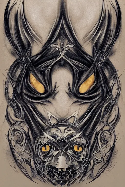 Image similar to Pikachu as painting of majestic chromatic biomechanical anatomical hybrid beautiful ethereal symmetrical neutral black metal corpsepaint mask closeup face tattoo pattern golden ratio concept, Neo-Gothic concept, infinity glyph waves, intricate artwork masterpiece, very coherent artwork, cinematic, full frontal facial features by Artgerm, art by H.R. Giger, Joseph Michael Linsner, Zdizslaw Beksinski, Johnatan Wayshak, Moebius, Ayami Kojima, very anatomically coherent artwork, trending on cgsociety, ultra high quality model, production quality cinema model, high detail chromatic ink outline, octane render, unreal engine 8k, hyper realism, high detail, octane render, unreal engine, 8k, High contrast