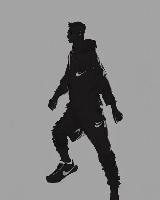 Prompt: Medium shot of a character wearing Nike ACG+Acronym+Riot Division in the style of greg rutkowski