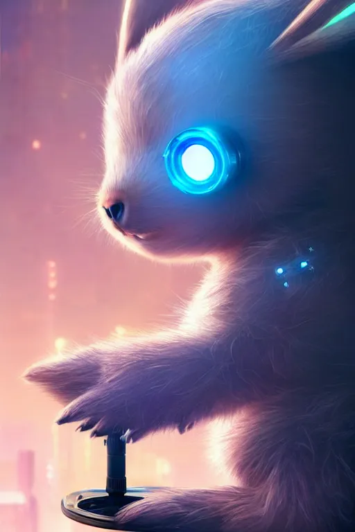 Image similar to high quality digital art sci - fi very cute fluffy! wombat!! cyborg soldier with futuristic mechanical legs, cyberpunk monocle!, highly detailed, unreal engine cinematic smooth, in the style of detective pikachu, hannah yata charlie immer, dark blue neon light, low angle, uhd 8 k, sharp focus