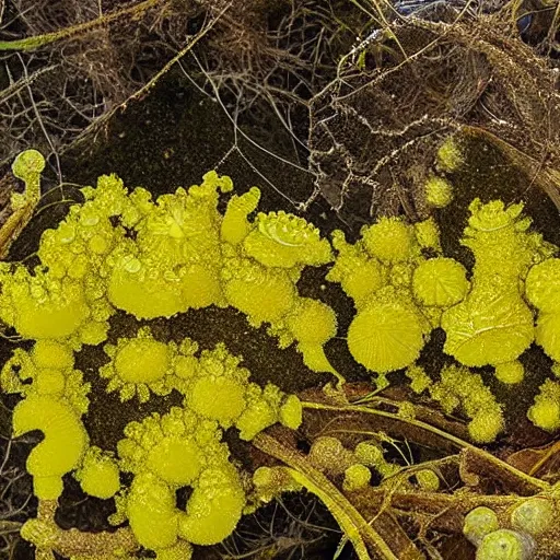 Prompt: fractal slime mold taking over a small town in rural West Virginia