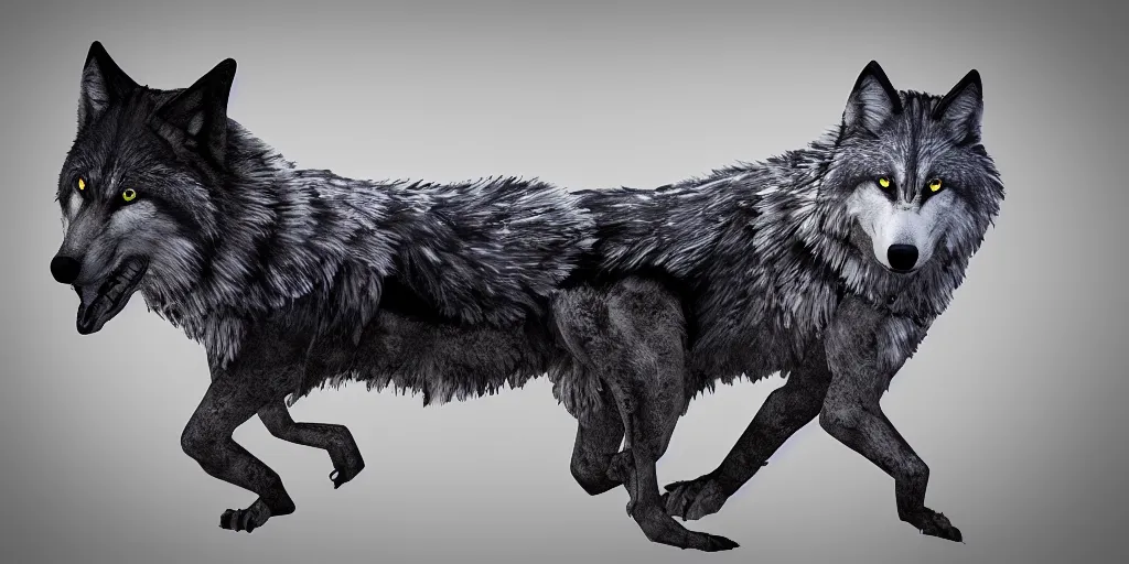 Prompt: wolf merged with crow,! photorealistic,! concept art