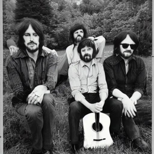 Image similar to 1 9 7 0 s folk band promo photo, fine detailed, photorealistic, portrait