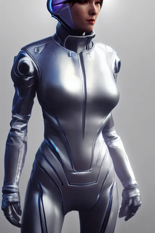 Prompt: hyper realistic 3 d female character design with futuristic suit, art by guillaume mahieu and brad rigney. trending on artstation