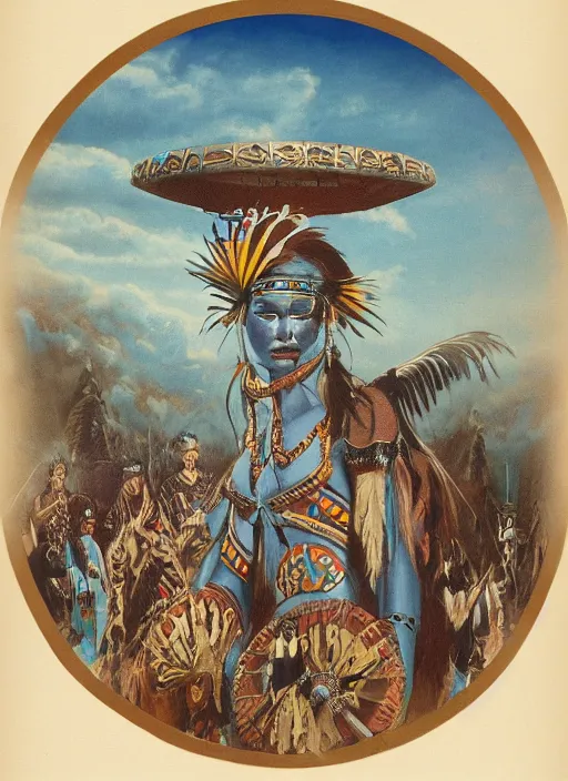 Image similar to indigenous highly decorated round drum, fantasy art, matte painting