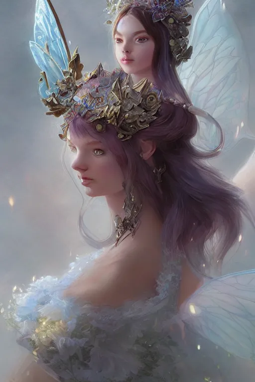 Image similar to fairy princess, highly detailed, d & d, fantasy, highly detailed, digital painting, trending on artstation, concept art, sharp focus, illustration, art by artgerm and greg rutkowski and fuji choko and viktoria gavrilenko and hoang lap