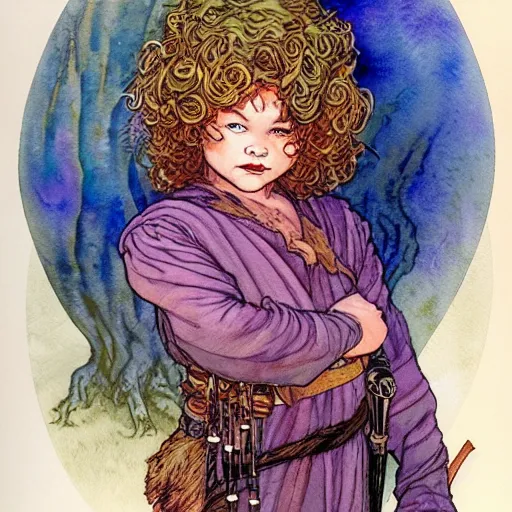 Image similar to a realistic and atmospheric watercolour fantasy character concept art portrait of adult shirley temple as a druidic warrior wizard looking at the camera with an intelligent gaze by rebecca guay, michael kaluta, charles vess and jean moebius giraud