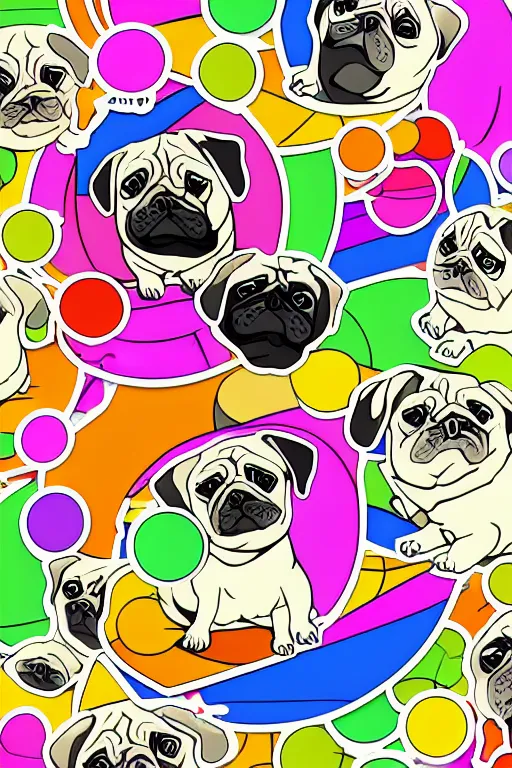 Image similar to Pug as a planet, sticker, colorful, illustration, highly detailed, simple, smooth and clean vector curves, no jagged lines, vector art, smooth