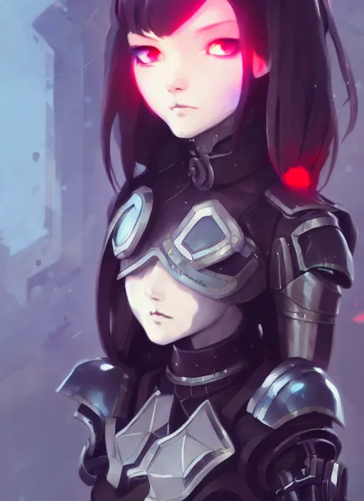 Image similar to portrait of cute goth girl in cyber armor, warhammer, illustration concept art anime key visual trending pixiv fanbox by wlop and greg rutkowski and makoto shinkai and studio ghibli