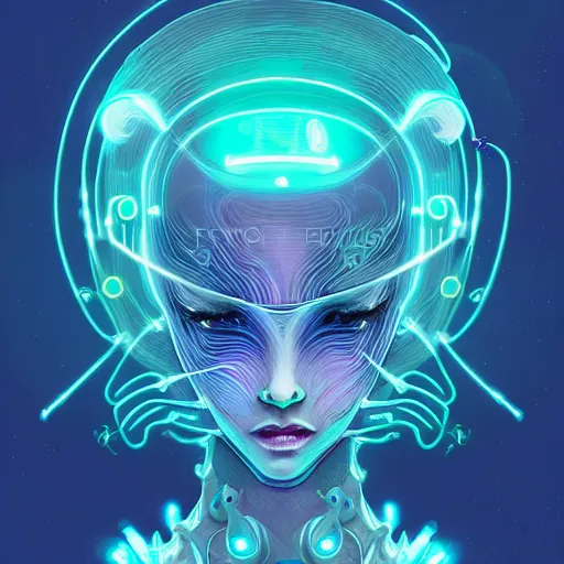 Image similar to ethereal, bioluminescent wired, cybernetic alien princess in the mountains, extremely detailed, sharp focus, portrait, smooth, digital illustration, by james jean, by rossdraws, frank franzzeta, sakimichan