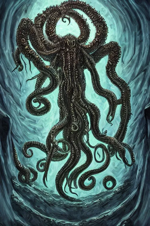 Image similar to ancient eldritch horror cthulhu, concept art, digital art, tarot card, highly detailed