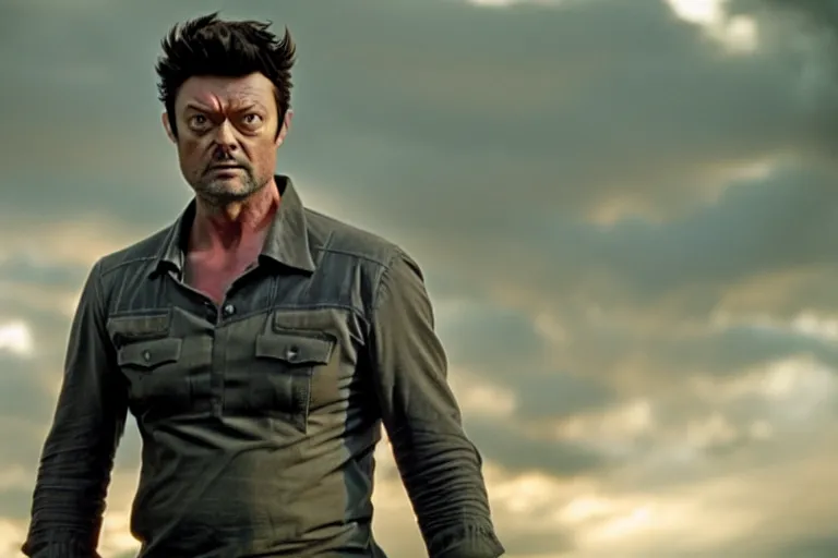 Prompt: film still frame of karl urban as wolverine, high quality