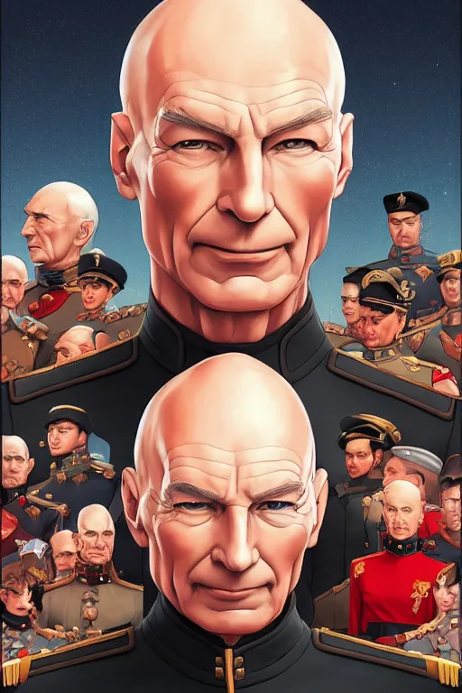 Prompt: portrait of fascist tyrant captain picard by artgerm, tooth wu, dan mumford, beeple, wlop, rossdraws, james jean, marc simonetti, artstation giuseppe dangelico pino and michael garmash and rob rey and greg manchess and huang guangjian and makoto shinkai