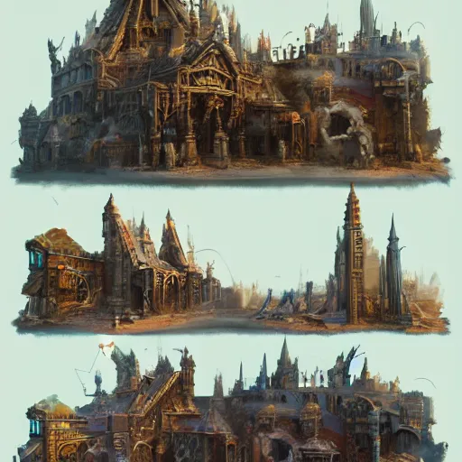 Prompt: A world where humanity remained loyal to archaic forces, and what followed was an unprecedented era of spiritual alchemy, set dressing, prop design, Architectural concepts, cutaway, Artstation, epic