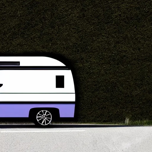 Prompt: minimal professional logo featuring a white and black cute thor chateau motorhome camper!, highway, mountains and sunset!!, happy, professional colorful simple logo