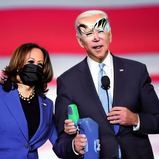 Prompt: joe biden and kamala harris giving away crack pipes to everyone