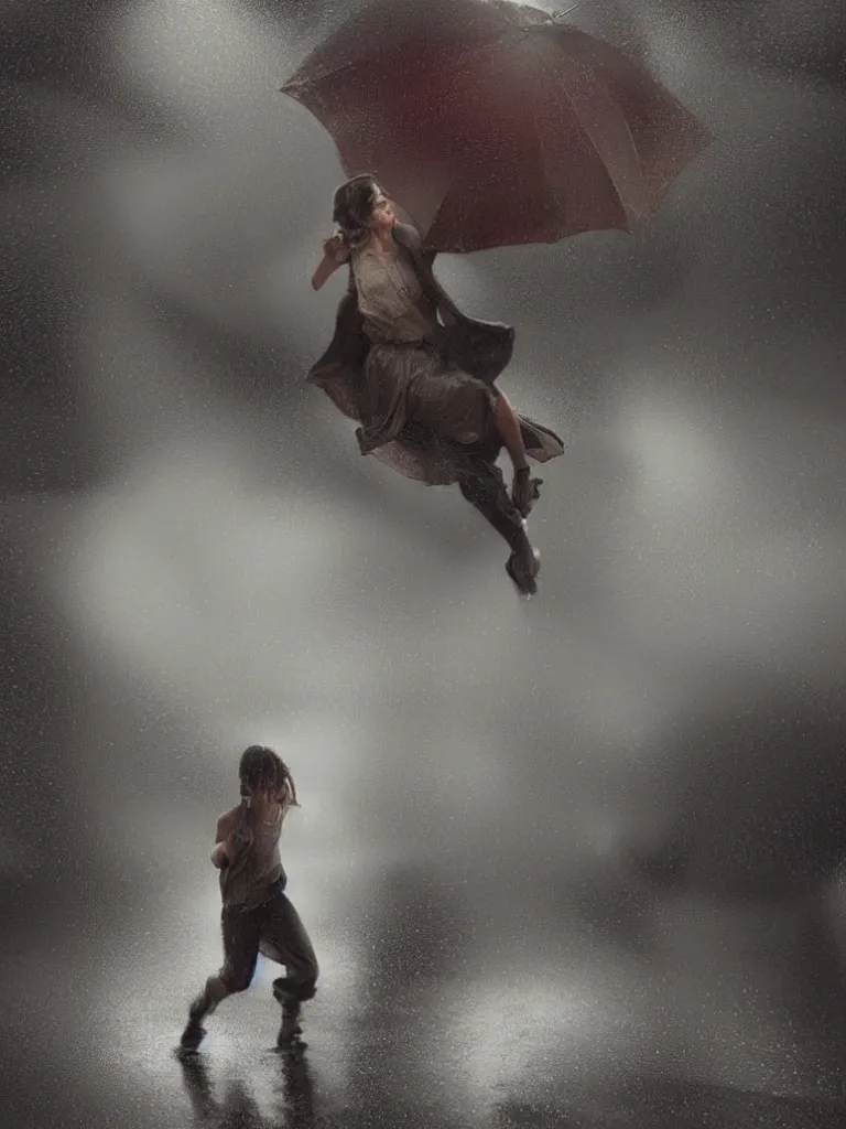 Image similar to dancing in the heavy rain, by disney concept artists, blunt borders, rule of thirds, beautiful light