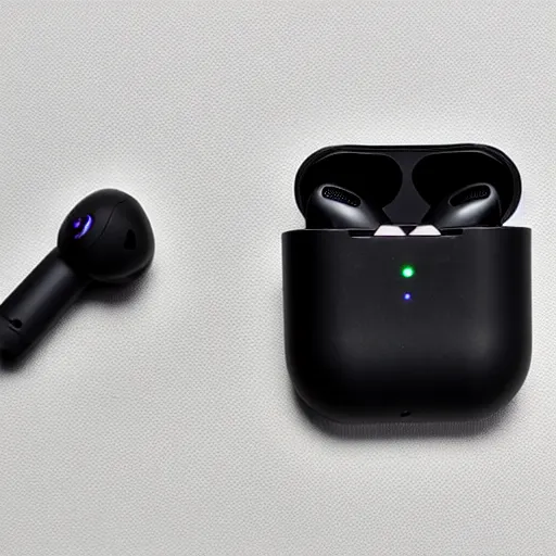 Image similar to black airpods pro case with marshmallow logo on it, studio, product photo