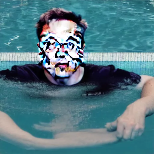 Image similar to Photography of elon musk swimming in a pool surrounded by floating dollar bills